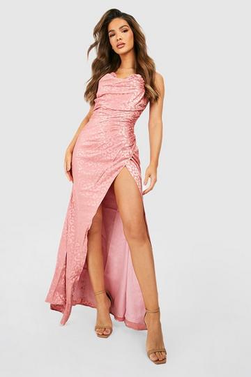 Satin Cowl Neck Ruched Maxi Dress rose