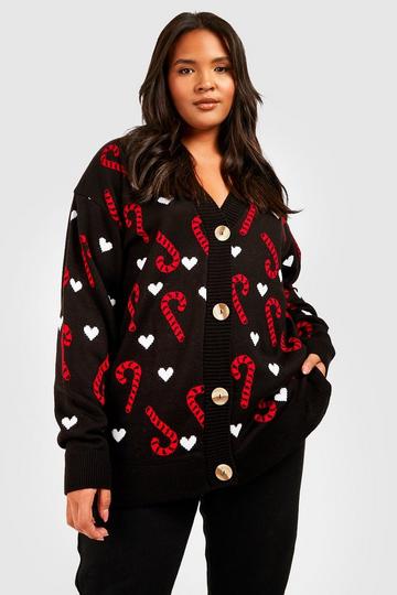 Plus Candy Cane Christmas Cardigan black