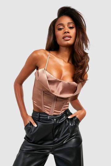 Satin Cupped Strappy Corset mocha