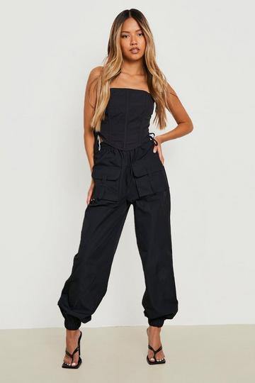 Petite Woven Pocket Detail Cargo Trouser black