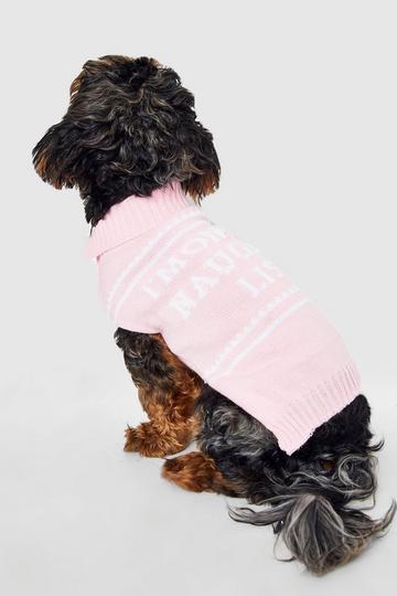 Pink Naughty List Slogan Dog Christmas Sweater