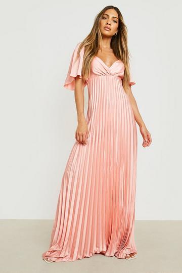 Pink Pleated Satin Wrap Maxi Dress
