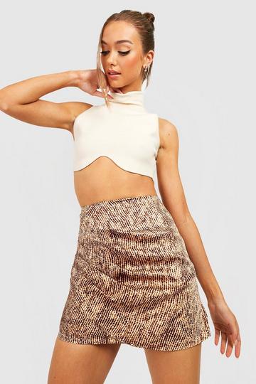 Animal Print Pleated Mini Skirt tan