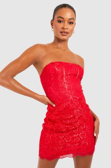 Tall Lace Contrast Corset Mini Dress red