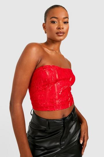 Tall Lace Contrast Corset Top red