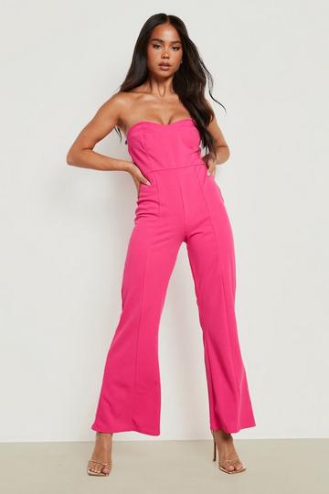 Petite Bandeau Corset Seam Flared Jumpsuit hot pink