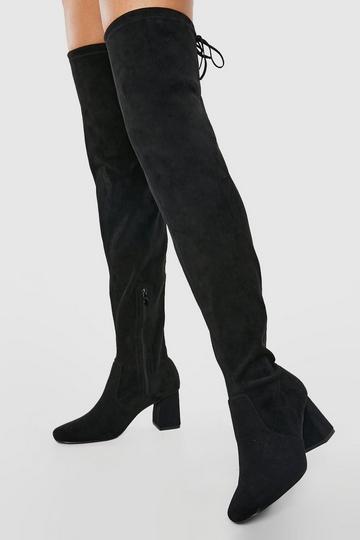 Wide Fit Over The Knee Block Heeled Boots black