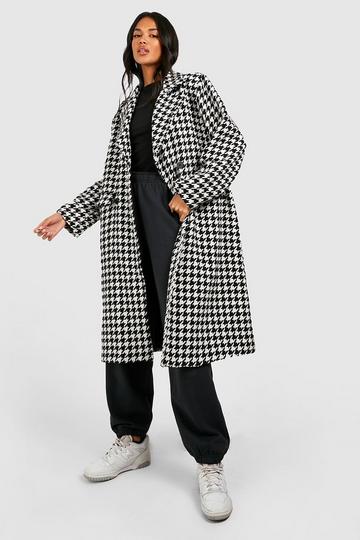 Black Dogtooth Structured Wool Coat