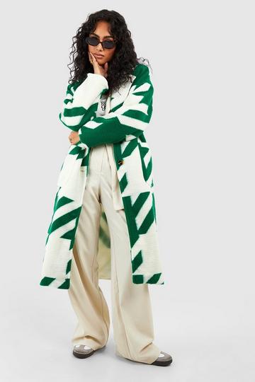 Oversized Dogtooth Wool Look Coat green