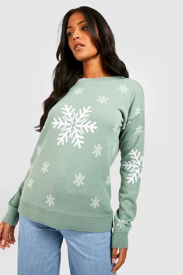 Green Tall Snowflake Christmas Jumper