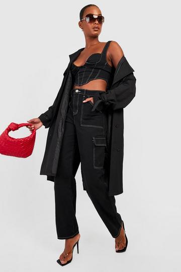 Tall Mid Rise Contrast Stitch Cargo Jean black