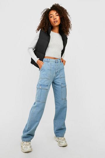 Tall Mid Rise Cargo Boyfriend Fit Jean mid blue