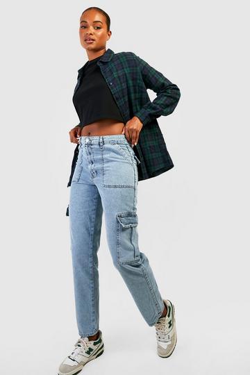 Tall Acid Wash Low Rise Loose Fit Cargo Jeans acid wash light blue