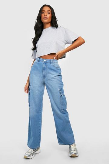 Tall Loose Fit Mid Rise Cargo Jeans mid blue