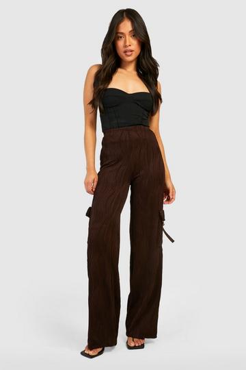 Petite Textured Wide Leg Pocket Cargo chocolate