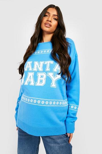 Maternity Santa Baby Christmas Sweater blue
