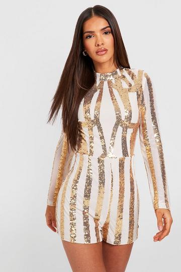High Neck Sequin Playsuit gold