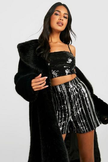 Sequin Stripe High Waist Short black