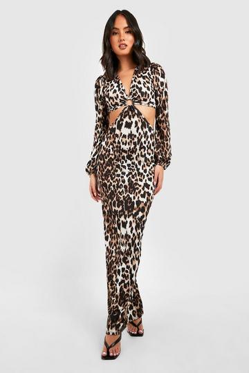 Textured Leopard Cut Out Maxi Dress brown
