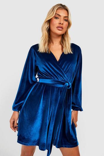 Green Velvet Plunge Wrap Skater Party Dress