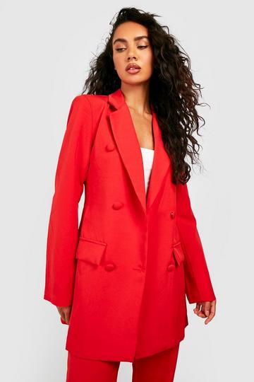 Red Color Pop Longline Double Breasted Blazer