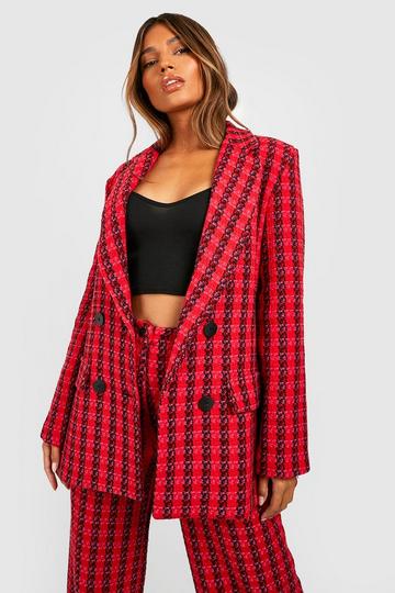 Boucle Double Breasted Tailored Blazer red