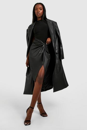 Pu Midaxi Twist Skirt black