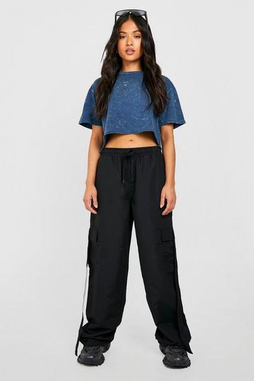 Petite Pocket Wide Leg Cargo Trousers black