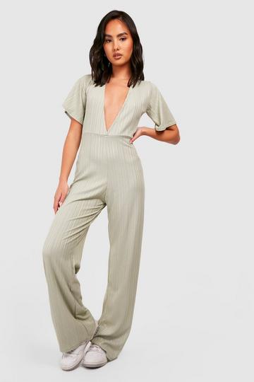 Crinkle Rib Wide Leg Jumpsuit sage