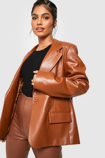 Brown Mix & Match Leather Look Boyfriend Blazer