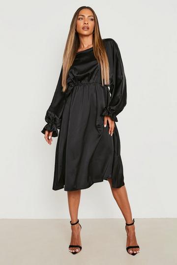 Satin Batwing Midi Dress black