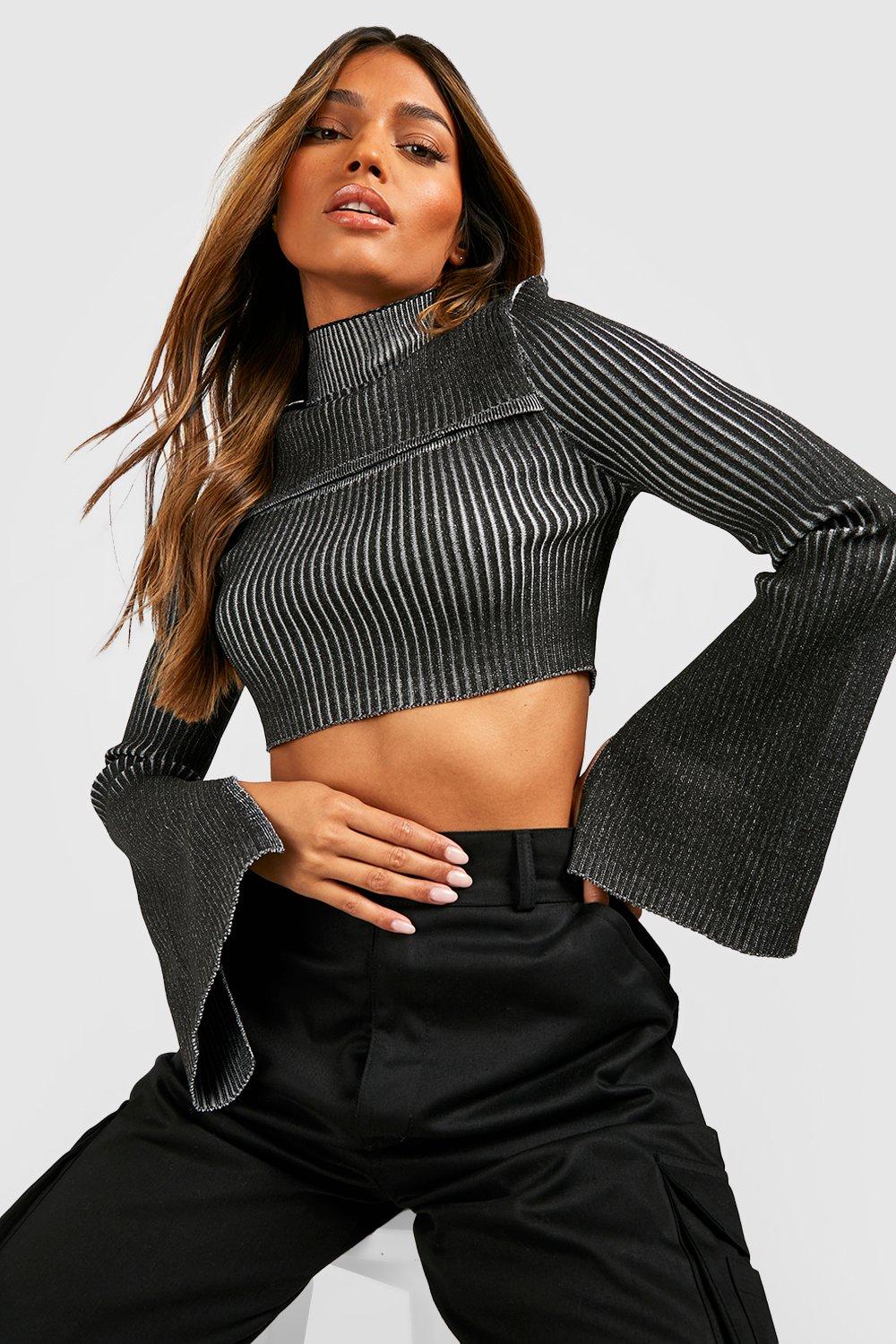 Black Slinky High Neck Side Cut Out Top Pretty Little Thing Women Clothing Tops High Necks 