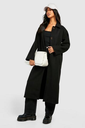 Oversized Split Back Detail Wool Coat black