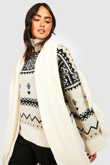 Fairisle Knitted Jumper With Fringing cream