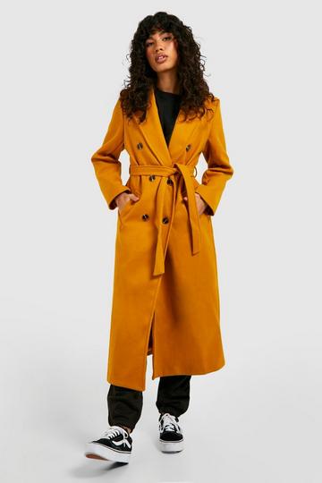 Yellow Longline Double Breasted Belted Coat