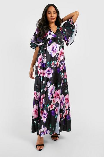 Maternity Occasion Floral Maxi Dress black