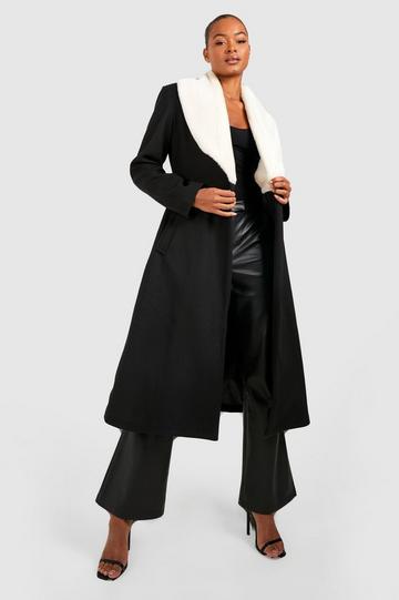 Tall Faux Fur Wool Look Wrap Oversized Coat ivory