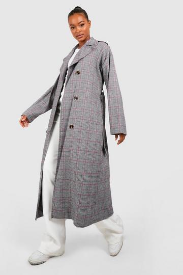 Pink Tall Checked Belted Trench Coat