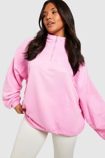 Plus Oversized Half Zip Sweater pink