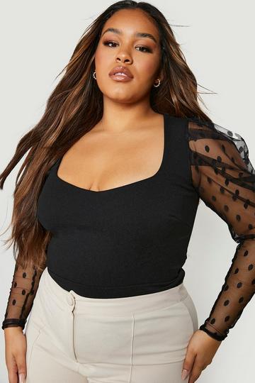 Plus Spot Mesh Bodysuit black