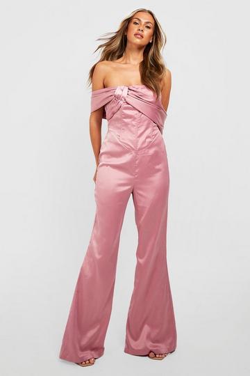 Satin Bardot Corset Detail Jumpsuit rose