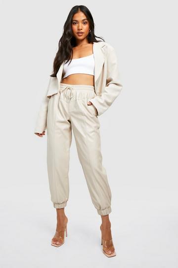 Petite Pu Drawstring Cargo Joggers stone