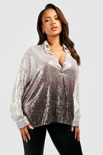 Plus Ombre Sequin Shirt stone