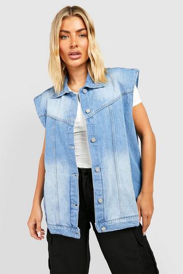 Light Brown Oversized Cargo Denim Gilet