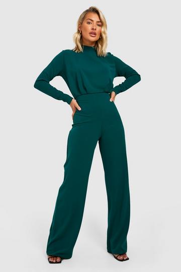 Pleat Detail Tailored Wide Leg Jumpsuit emerald