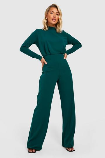 Celebrating Romance Emerald Green Long Sleeve Wide-Leg Jumpsuit