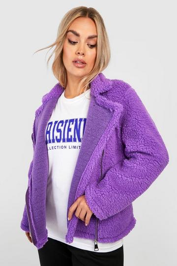 Plus Teddy Fur Aviator Jacket purple