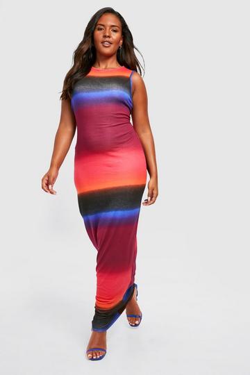 Plus Slinky Ombre Sleeveless Maxi Dress burnt orange