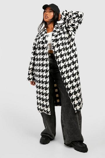 Black Plus Dogtooth Boucle Longline Coat