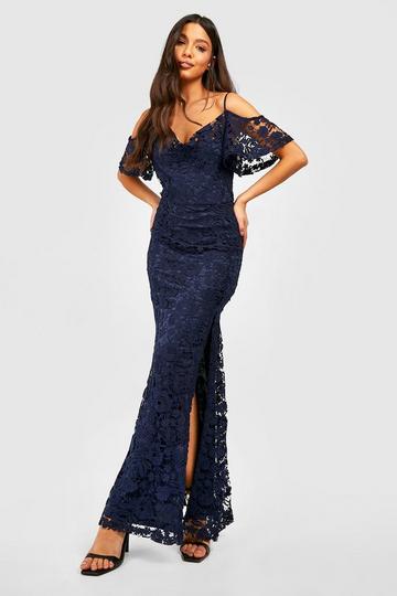 Corded Lace Cold Shoulder Maxi Dress navy